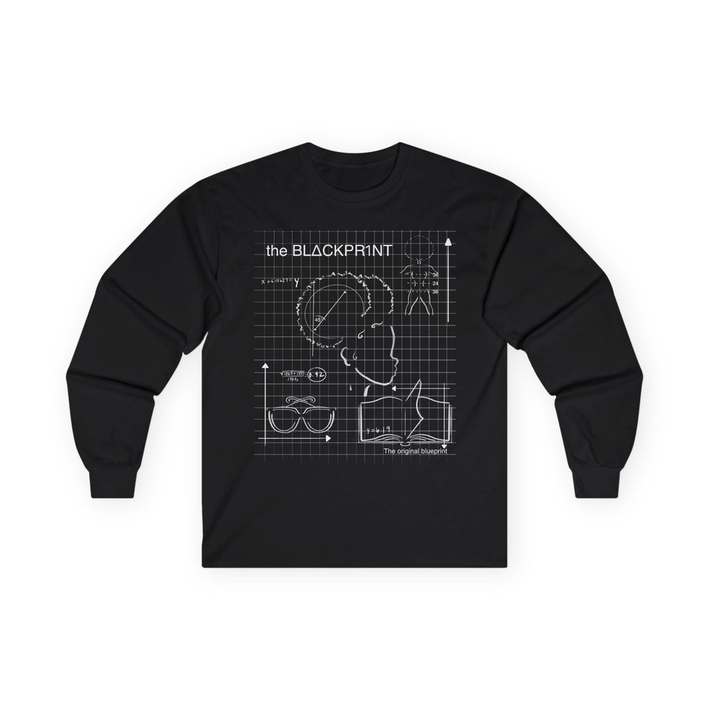 BlΔckpr1nt Blueprint Afro Puff Bookworm Long Sleeve Tee