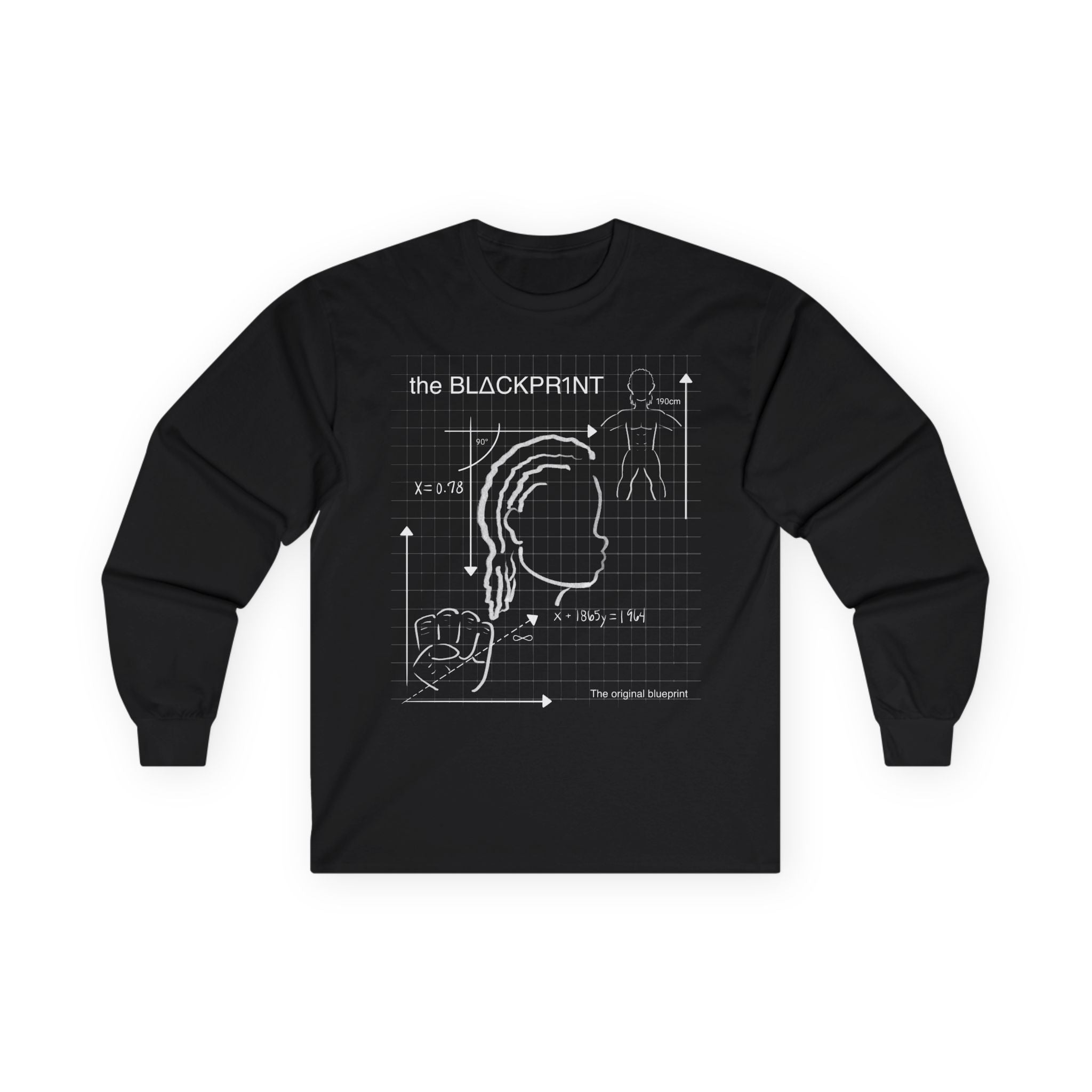BlΔckpr1nt Blueprint Graphic Long Sleeve Tee - Man with braids